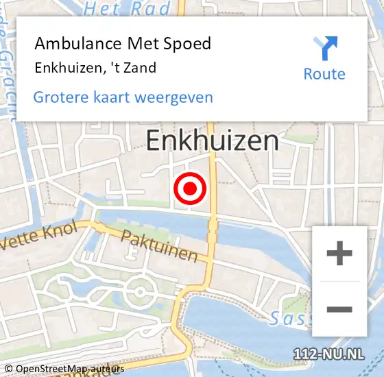 Locatie op kaart van de 112 melding: Ambulance Met Spoed Naar Enkhuizen, 't Zand op 30 september 2021 06:08