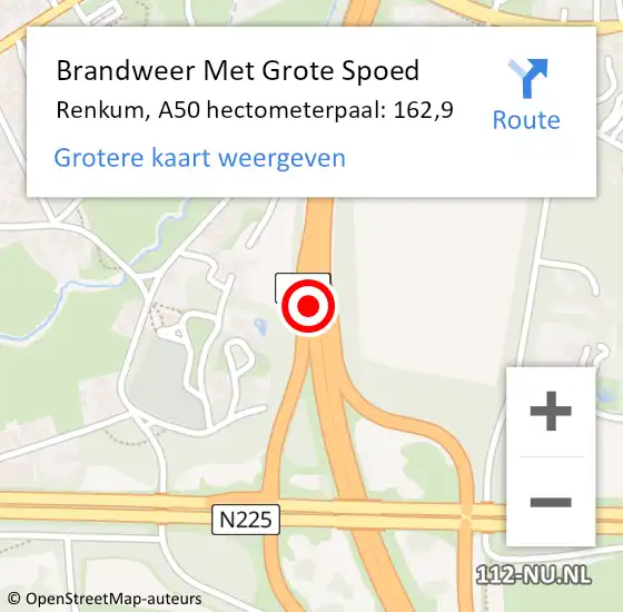 Locatie op kaart van de 112 melding: Brandweer Met Grote Spoed Naar Renkum, A50 hectometerpaal: 162,9 op 30 september 2021 06:29