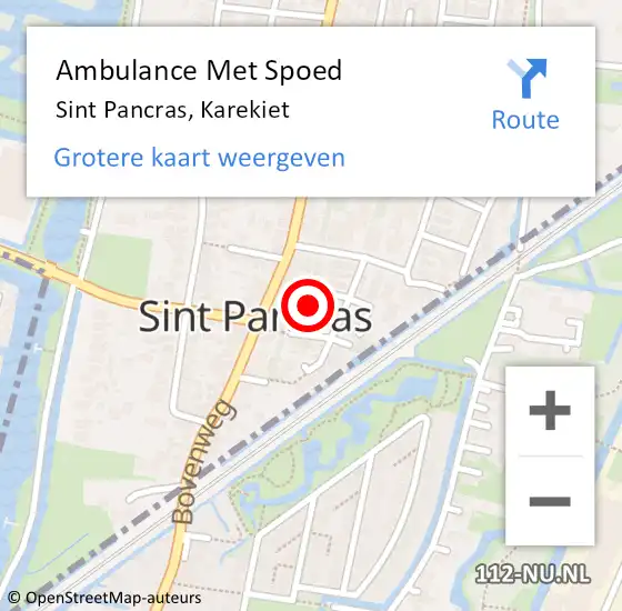 Locatie op kaart van de 112 melding: Ambulance Met Spoed Naar Sint Pancras, Karekiet op 30 september 2021 06:40