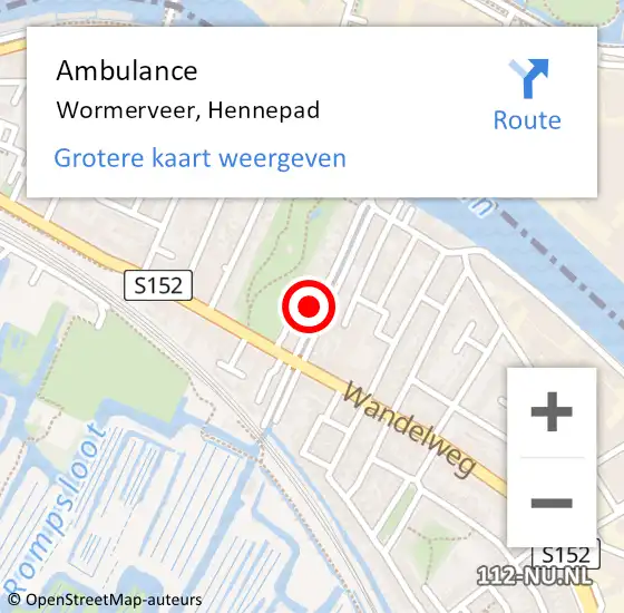Locatie op kaart van de 112 melding: Ambulance Wormerveer, Hennepad op 30 september 2021 06:51