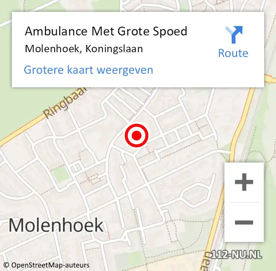 Locatie op kaart van de 112 melding: Ambulance Met Grote Spoed Naar Molenhoek, Koningslaan op 30 september 2021 08:35