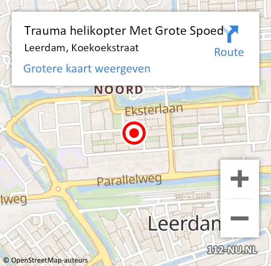 Locatie op kaart van de 112 melding: Trauma helikopter Met Grote Spoed Naar Leerdam, Koekoekstraat op 30 september 2021 08:54