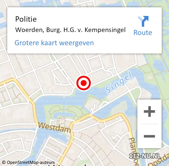 Locatie op kaart van de 112 melding: Politie Woerden, Burg. H.G. v. Kempensingel op 30 september 2021 09:17