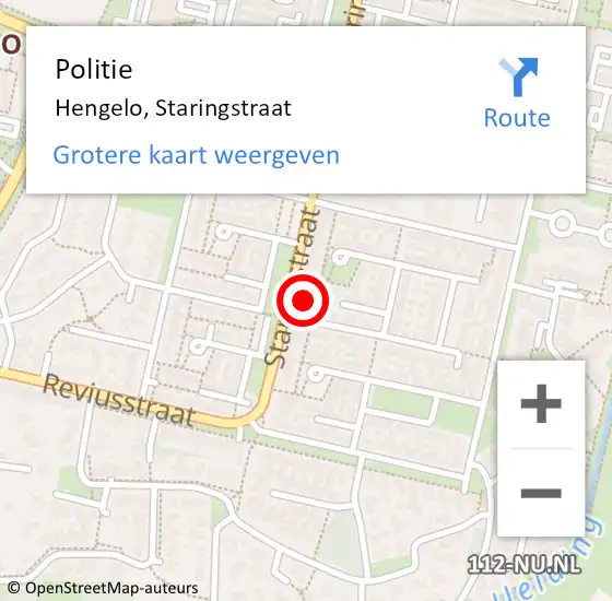 Locatie op kaart van de 112 melding: Politie Hengelo, Staringstraat op 30 september 2021 09:33