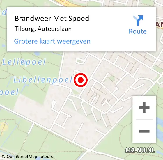 Locatie op kaart van de 112 melding: Brandweer Met Spoed Naar Tilburg, Auteurslaan op 30 september 2021 11:05