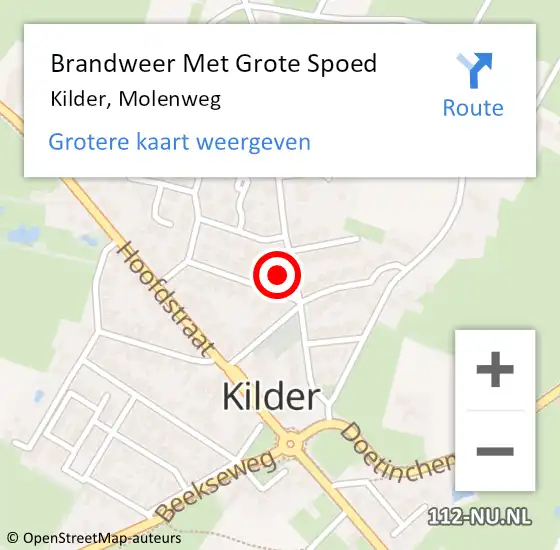 Locatie op kaart van de 112 melding: Brandweer Met Grote Spoed Naar Kilder, Molenweg op 30 september 2021 11:13