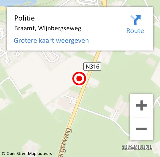 Locatie op kaart van de 112 melding: Politie Braamt, Wijnbergseweg op 30 september 2021 11:15