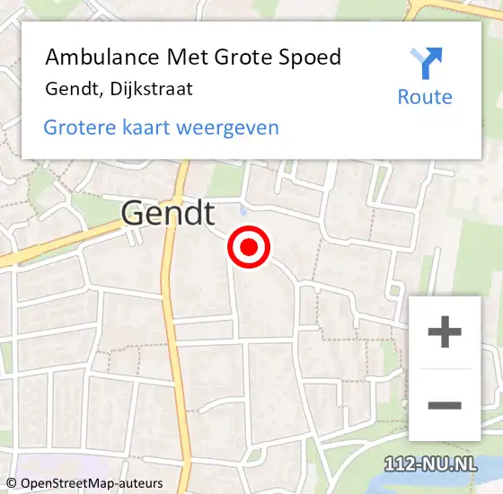 Locatie op kaart van de 112 melding: Ambulance Met Grote Spoed Naar Gendt, Dijkstraat op 30 september 2021 11:22
