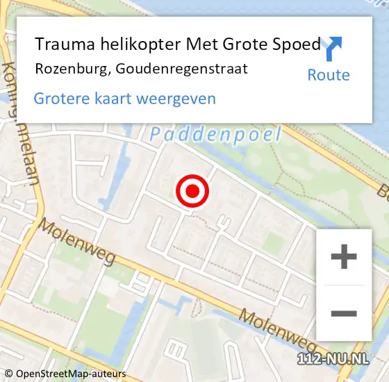 Locatie op kaart van de 112 melding: Trauma helikopter Met Grote Spoed Naar Rozenburg, Goudenregenstraat op 30 september 2021 12:39