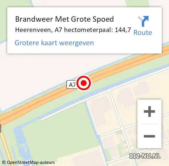 Locatie op kaart van de 112 melding: Brandweer Met Grote Spoed Naar Heerenveen, A7 hectometerpaal: 144,7 op 30 september 2021 12:48