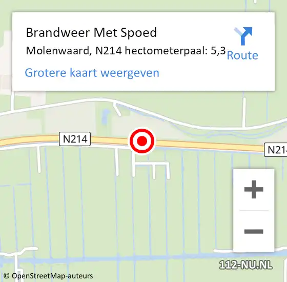 Locatie op kaart van de 112 melding: Brandweer Met Spoed Naar Molenwaard, N214 hectometerpaal: 5,3 op 30 september 2021 13:22