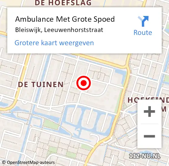 Locatie op kaart van de 112 melding: Ambulance Met Grote Spoed Naar Bleiswijk, Leeuwenhorststraat op 30 september 2021 13:32