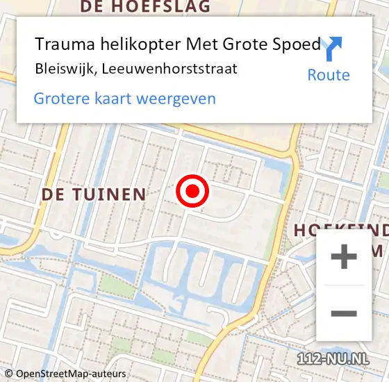 Locatie op kaart van de 112 melding: Trauma helikopter Met Grote Spoed Naar Bleiswijk, Leeuwenhorststraat op 30 september 2021 13:33