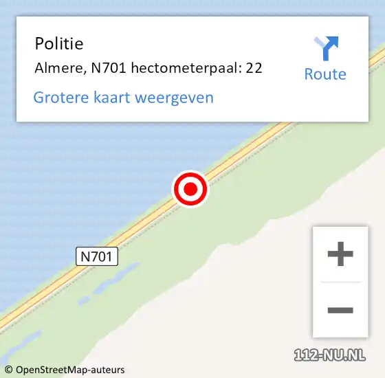 Locatie op kaart van de 112 melding: Politie Almere, N701 hectometerpaal: 22 op 30 september 2021 13:37