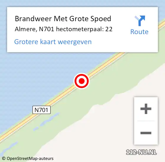 Locatie op kaart van de 112 melding: Brandweer Met Grote Spoed Naar Almere, N701 hectometerpaal: 22 op 30 september 2021 13:38