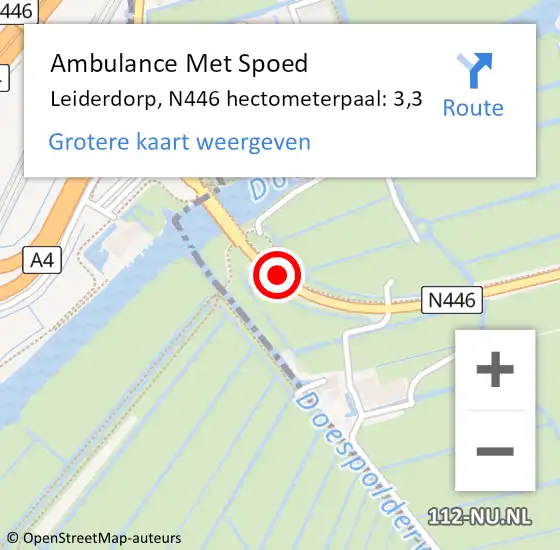 Locatie op kaart van de 112 melding: Ambulance Met Spoed Naar Leiderdorp, N446 hectometerpaal: 3,3 op 30 september 2021 13:56
