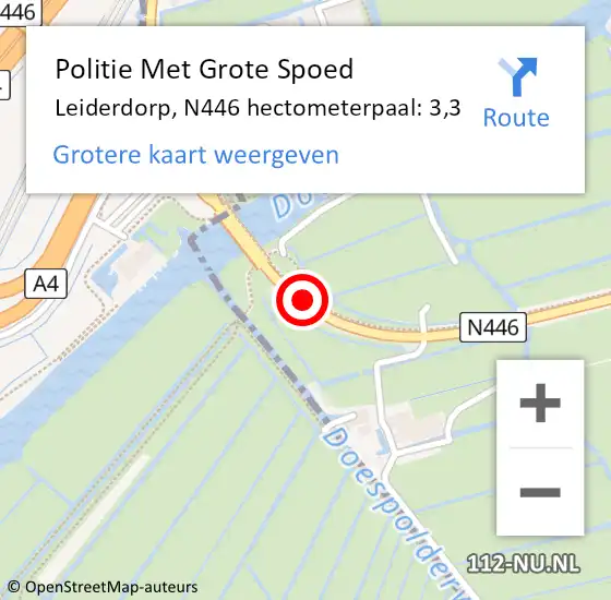 Locatie op kaart van de 112 melding: Politie Met Grote Spoed Naar Leiderdorp, N446 hectometerpaal: 3,3 op 30 september 2021 13:57