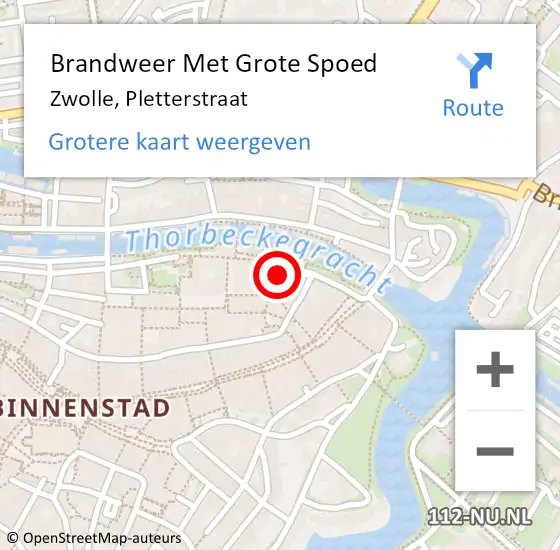 Locatie op kaart van de 112 melding: Brandweer Met Grote Spoed Naar Zwolle, Pletterstraat op 30 september 2021 14:08