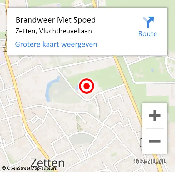 Locatie op kaart van de 112 melding: Brandweer Met Spoed Naar Zetten, Vluchtheuvellaan op 30 september 2021 15:01