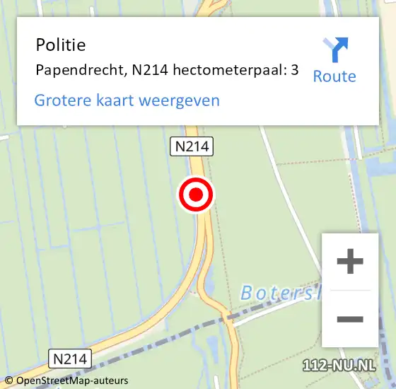 Locatie op kaart van de 112 melding: Politie Papendrecht, N214 hectometerpaal: 3 op 30 september 2021 15:02