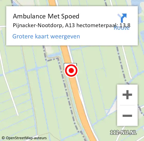 Locatie op kaart van de 112 melding: Ambulance Met Spoed Naar Pijnacker-Nootdorp, A13 hectometerpaal: 13,8 op 30 september 2021 15:07