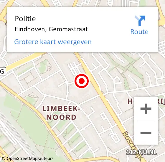 Locatie op kaart van de 112 melding: Politie Eindhoven, Gemmastraat op 30 september 2021 15:35