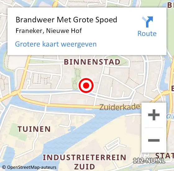 Locatie op kaart van de 112 melding: Brandweer Met Grote Spoed Naar Franeker, Nieuwe Hof op 30 september 2021 16:30