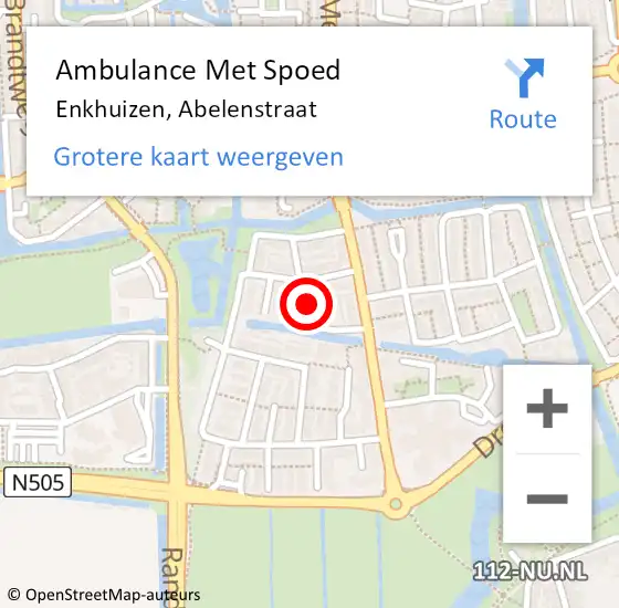 Locatie op kaart van de 112 melding: Ambulance Met Spoed Naar Enkhuizen, Abelenstraat op 30 september 2021 17:10