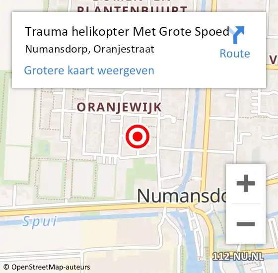 Locatie op kaart van de 112 melding: Trauma helikopter Met Grote Spoed Naar Numansdorp, Oranjestraat op 30 september 2021 17:21