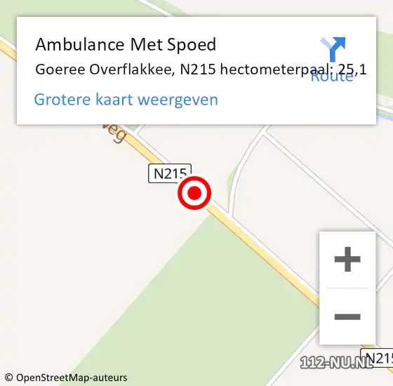 Locatie op kaart van de 112 melding: Ambulance Met Spoed Naar Goeree Overflakkee, N215 hectometerpaal: 25,1 op 30 september 2021 17:23