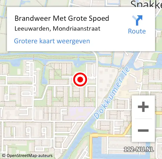 Locatie op kaart van de 112 melding: Brandweer Met Grote Spoed Naar Leeuwarden, Mondriaanstraat op 30 september 2021 18:22