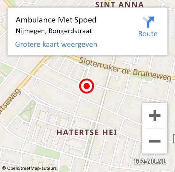 Locatie op kaart van de 112 melding: Ambulance Met Spoed Naar Nijmegen, Bongerdstraat op 30 september 2021 18:22