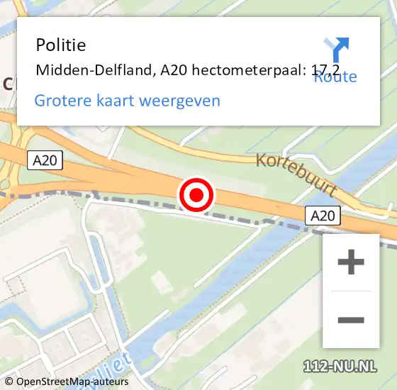 Locatie op kaart van de 112 melding: Politie Midden-Delfland, A20 hectometerpaal: 17,2 op 30 september 2021 18:44