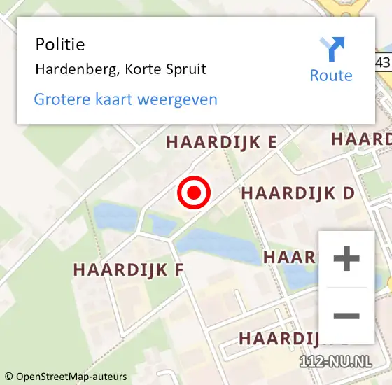 Locatie op kaart van de 112 melding: Politie Hardenberg, Korte Spruit op 30 september 2021 18:57