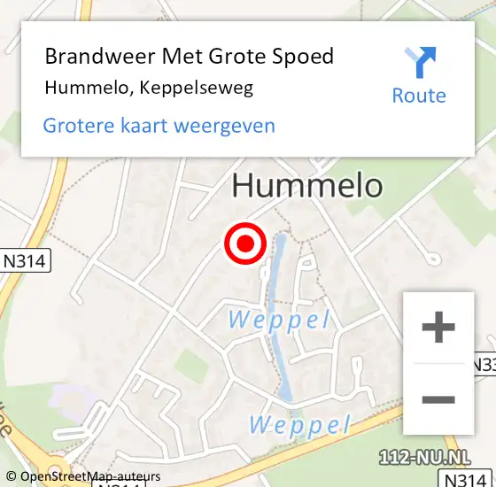 Locatie op kaart van de 112 melding: Brandweer Met Grote Spoed Naar Hummelo, Keppelseweg op 30 september 2021 19:01