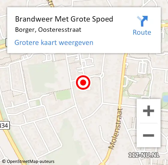 Locatie op kaart van de 112 melding: Brandweer Met Grote Spoed Naar Borger, Oosteresstraat op 30 september 2021 19:28