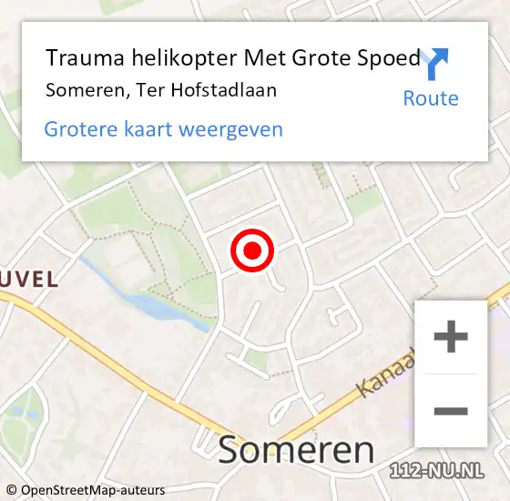 Locatie op kaart van de 112 melding: Trauma helikopter Met Grote Spoed Naar Someren, Ter Hofstadlaan op 30 september 2021 20:19