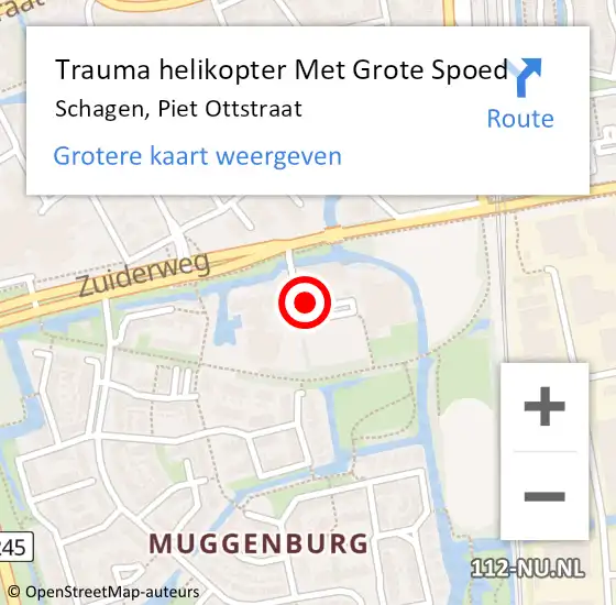 Locatie op kaart van de 112 melding: Trauma helikopter Met Grote Spoed Naar Schagen, Piet Ottstraat op 30 september 2021 20:32