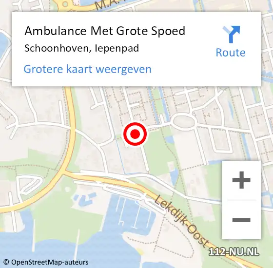 Locatie op kaart van de 112 melding: Ambulance Met Grote Spoed Naar Schoonhoven, Iepenpad op 30 september 2021 20:43