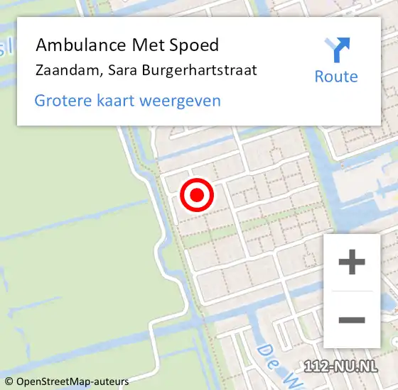 Locatie op kaart van de 112 melding: Ambulance Met Spoed Naar Zaandam, Sara Burgerhartstraat op 30 september 2021 21:01