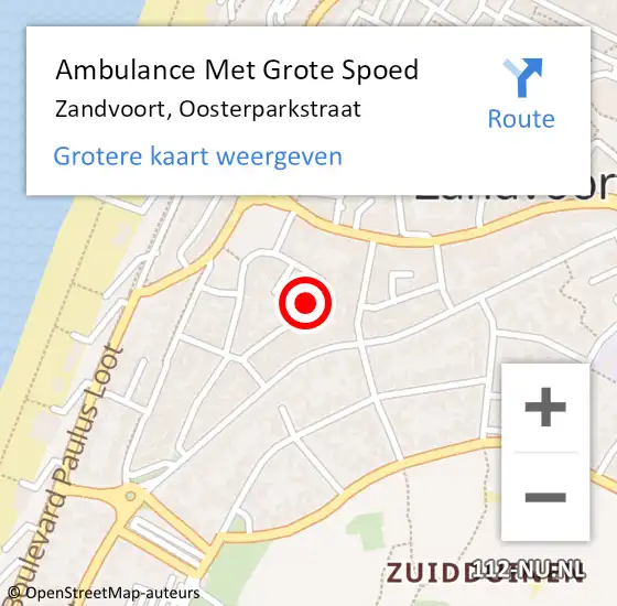 Locatie op kaart van de 112 melding: Ambulance Met Grote Spoed Naar Zandvoort, Oosterparkstraat op 30 september 2021 21:59