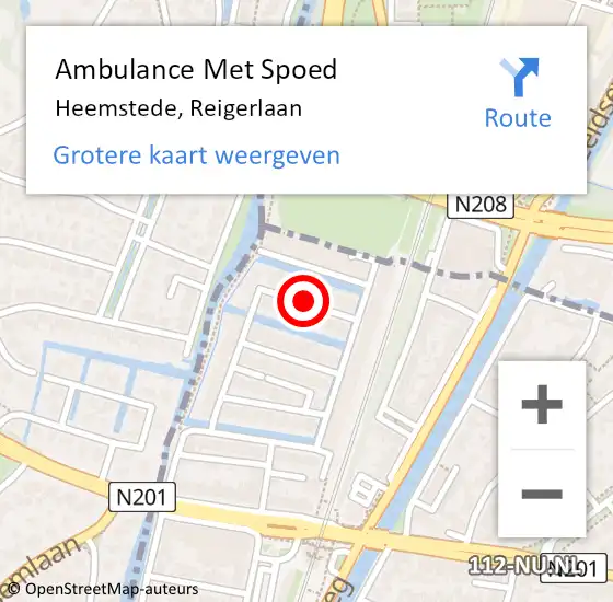 Locatie op kaart van de 112 melding: Ambulance Met Spoed Naar Heemstede, Reigerlaan op 30 september 2021 22:17