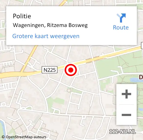 Locatie op kaart van de 112 melding: Politie Wageningen, Ritzema Bosweg op 30 september 2021 22:24