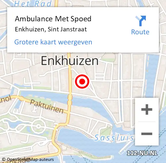 Locatie op kaart van de 112 melding: Ambulance Met Spoed Naar Enkhuizen, Sint Janstraat op 30 september 2021 23:24