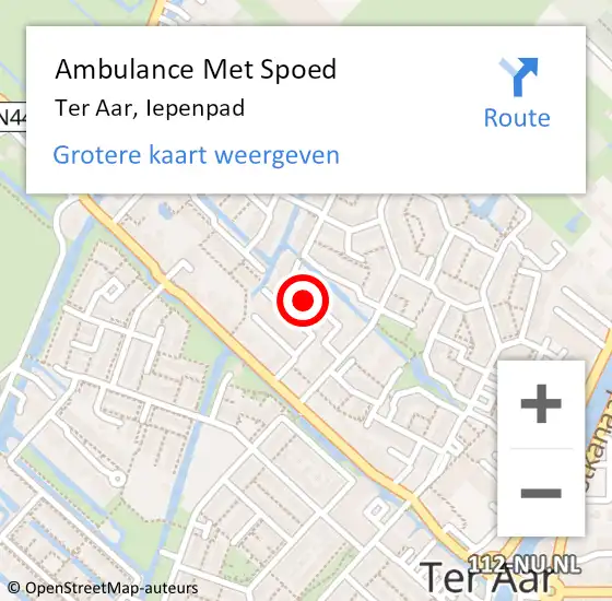 Locatie op kaart van de 112 melding: Ambulance Met Spoed Naar Ter Aar, Iepenpad op 1 oktober 2021 00:28