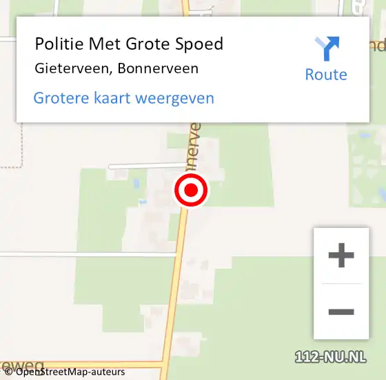 Locatie op kaart van de 112 melding: Politie Met Grote Spoed Naar Gieterveen, Bonnerveen op 1 oktober 2021 02:07