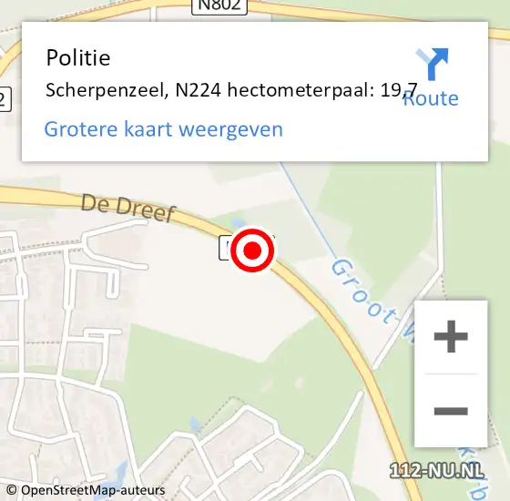 Locatie op kaart van de 112 melding: Politie Scherpenzeel, N224 hectometerpaal: 19,7 op 1 oktober 2021 04:32