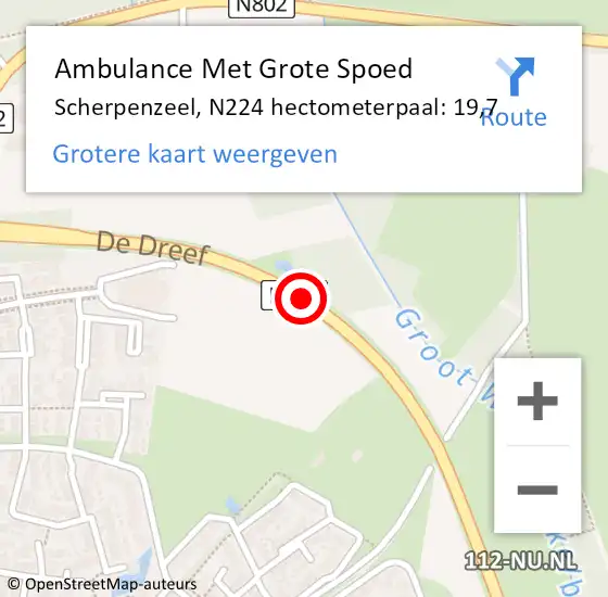 Locatie op kaart van de 112 melding: Ambulance Met Grote Spoed Naar Scherpenzeel, N224 hectometerpaal: 19,7 op 1 oktober 2021 04:32