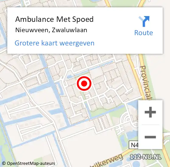 Locatie op kaart van de 112 melding: Ambulance Met Spoed Naar Nieuwveen, Zwaluwlaan op 1 oktober 2021 05:57