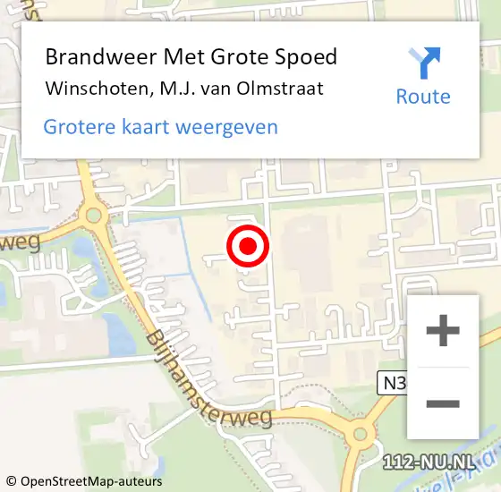 Locatie op kaart van de 112 melding: Brandweer Met Grote Spoed Naar Winschoten, M.J. van Olmstraat op 1 oktober 2021 06:19